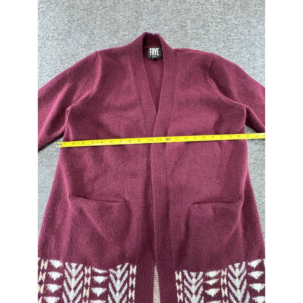 Frye Womens Burgundy Southwestern Geometric Open Front Cardigan Sweater Medium - Picture 8 of 9